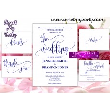 Navy Wedding Invitation suite,Calligrapy Wedding invitation set,(66w)